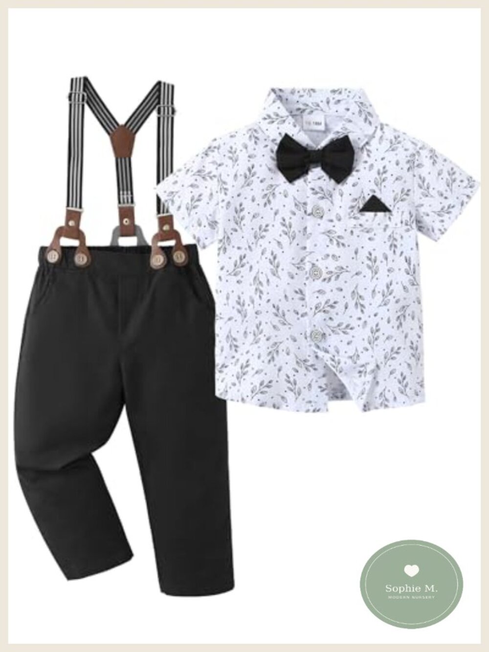 Toddler Boys 3pcs Formal Outfit Cotton Blend Short Dress Shirt Suspenders Pants